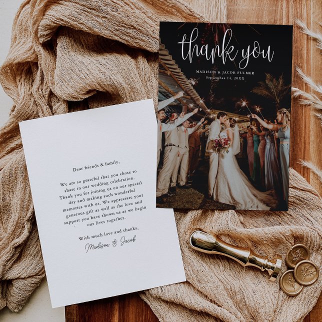 Modern Calligraphy Script Wedding Photo Thank You Card (Creator Uploaded)