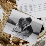 Modern Calligraphy Script Wedding Photo Thank You Postcard<br><div class="desc">This Modern Calligraphy Script Wedding Photo Thank You Postcard features your full wedding photo,  with calligraphy script overlay. Customise your special wedding thank you on the back,  or remove it to leave the back blank for your handwritten message of thanks.</div>