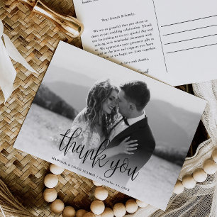 Modern Calligraphy Script Wedding Photo Thank You Postcard