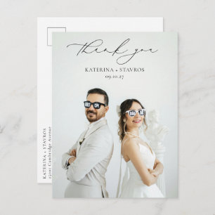 Modern Calligraphy Script Wedding Photo Thank You Postcard