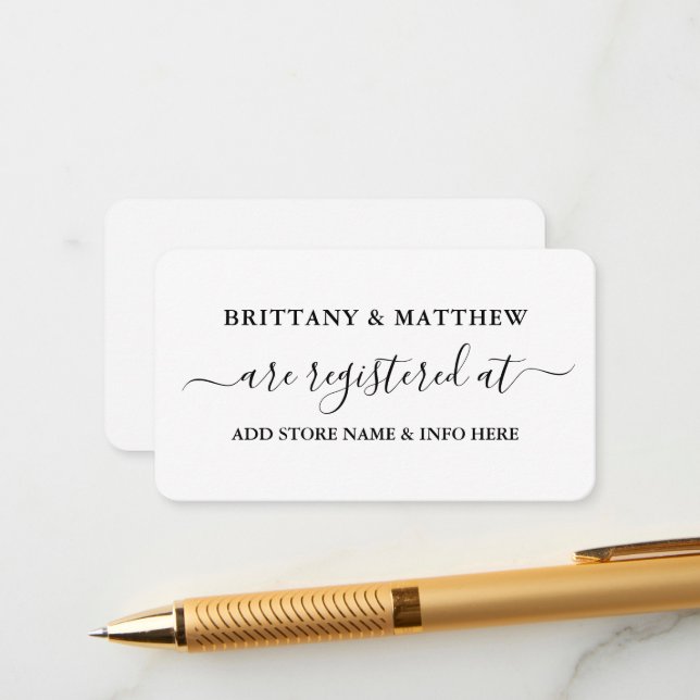 Modern Calligraphy Script Wedding Registry  Enclosure Card (Front/Back In Situ)