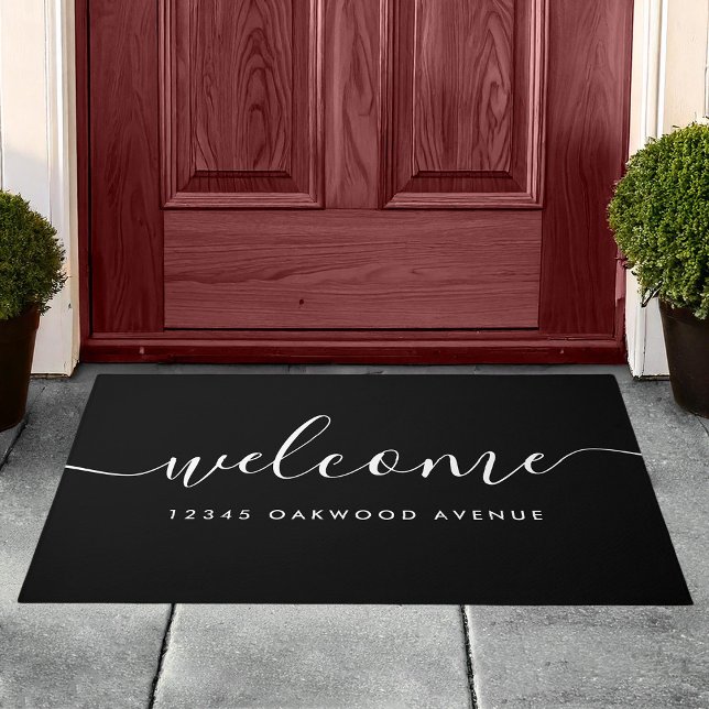Modern Calligraphy Script Welcome Street Address Doormat (Creator Uploaded)