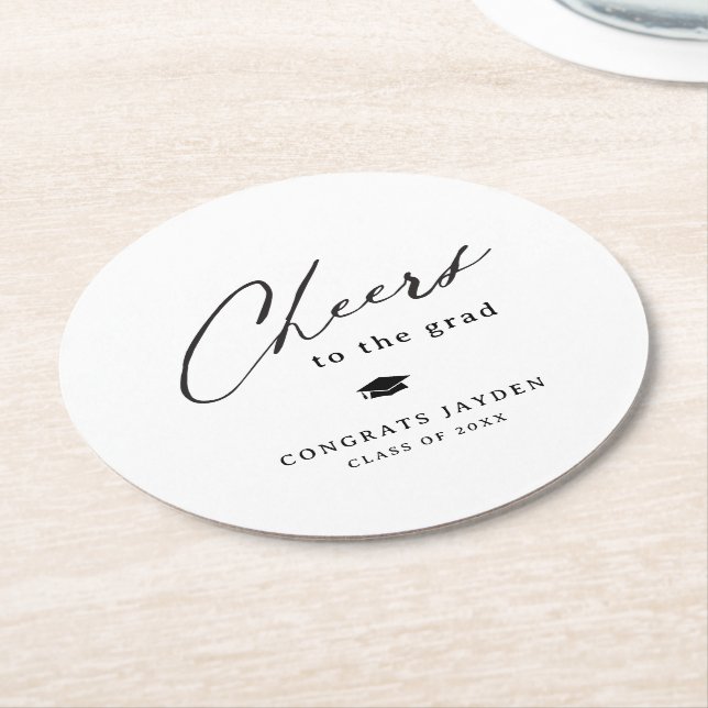 Modern Calligraphy Simple Cheers Graduation Round Paper Coaster (Angled)