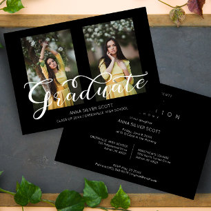 Modern Calligraphy Simple Chic 2 Photos Graduate  Invitation