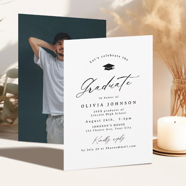 Modern Calligraphy Simple Photo Graduation Invitation (Modern Calligraphy Simple Photo Graduation Invitation)