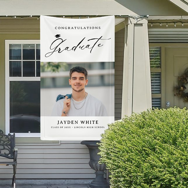 Modern Calligraphy Simple Photo Graduation Party Banner (Modern Calligraphy Simple Photo Graduation Party Banner)