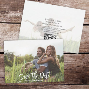 Modern Calligraphy Simple Photo Trendy QR Code Save The Date