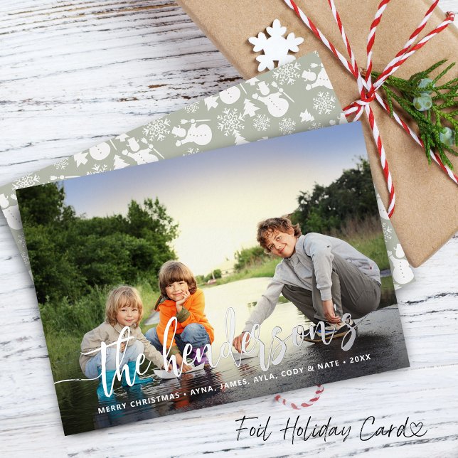 Modern Calligraphy Single Photo (Modern Calligraphy Single Photo Foil Holiday Card)
