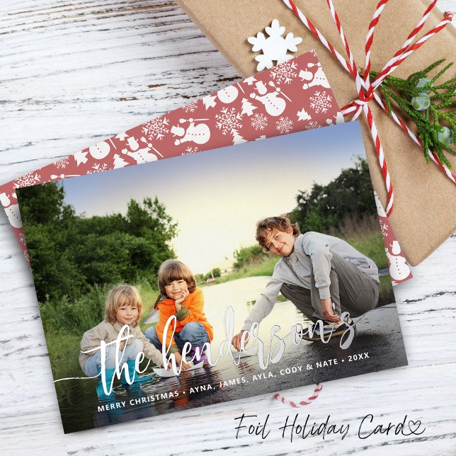 Modern Calligraphy Single Photo (Modern Calligraphy Single Photo Foil Holiday Card)
