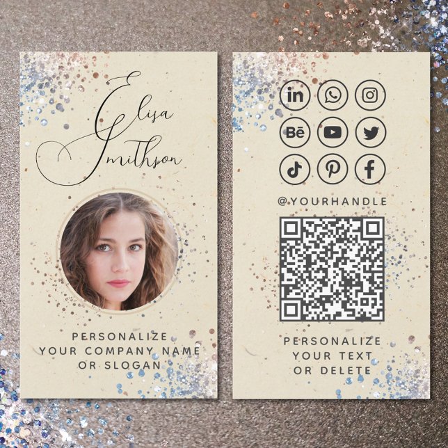  Modern Calligraphy Social Media QR Code Add Photo Business Card (Creator Uploaded)