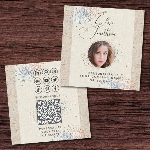 Modern Calligraphy Social Media QR Code Add Photo Square Business Card