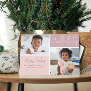 Modern Calligraphy Sparkle of Joy 2 Photos Holiday Card