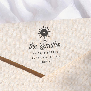 Modern Calligraphy Sun illustration Return Address Rubber Stamp