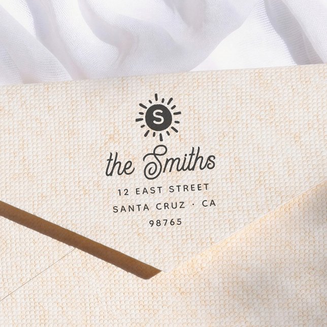 Modern Calligraphy Sun illustration Return Address Rubber Stamp (Creator Uploaded)