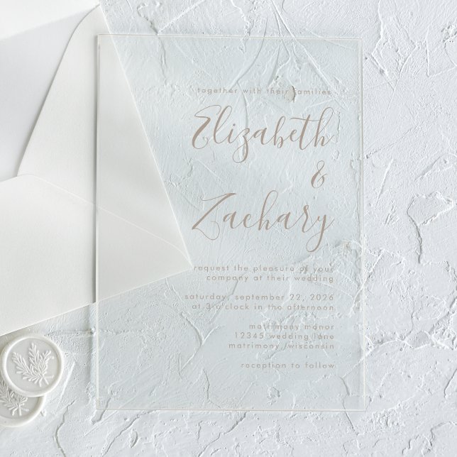 Modern Calligraphy Taupe Wedding Acrylic Invitations (Creator Uploaded)