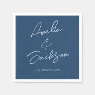 Modern Calligraphy Teal & Blue Wedding Napkin