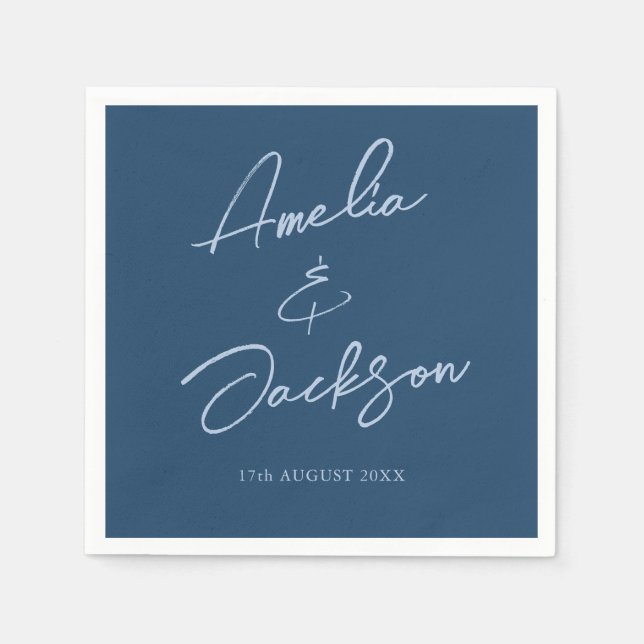 Modern Calligraphy Teal & Blue Wedding Napkin (Front)
