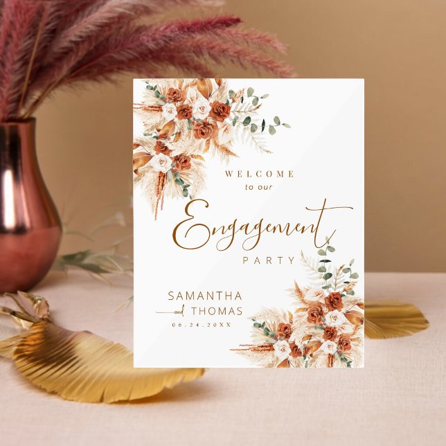 Modern calligraphy Terracotta Engagement Party  Acrylic Sign (Creator Uploaded)