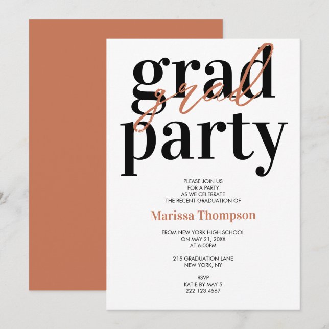 Modern Calligraphy Terracotta Graduation Party  Invitation (Front/Back)