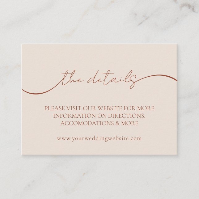 Modern Calligraphy Terracotta Mini Photo Details Enclosure Card (Front)