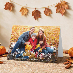 Modern Calligraphy Thanksgiving Family Photo Fold Holiday Card