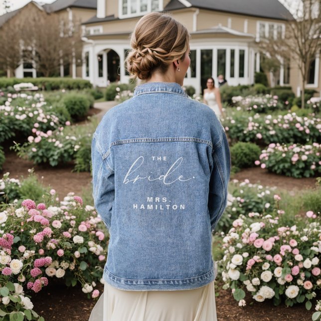 Modern Calligraphy The Bride wedding day  Denim Jacket (Wedding Back)