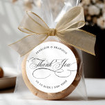 Modern calligraphy timeles black wedding thank you classic round sticker<br><div class="desc">A timeless and elegant wedding thank you sticker featuring refined calligraphy script on a classic background,  perfect for a formal and sophisticated wedding celebration. For customisation or additional products featuring this design,  please feel free to contact me.</div>
