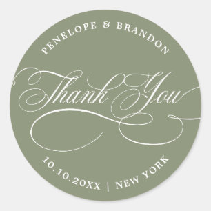 Modern calligraphy timeles Sage Green thank you Classic Round Sticker
