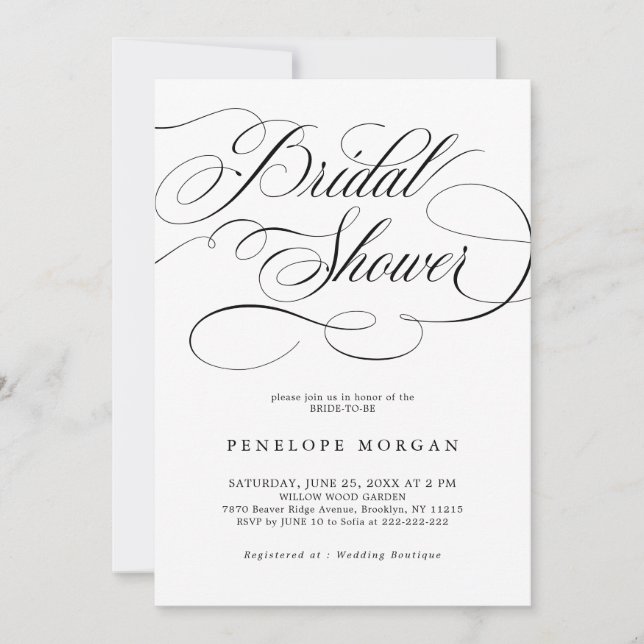 Modern calligraphy timeless black Bridal Shower Invitation (Front)