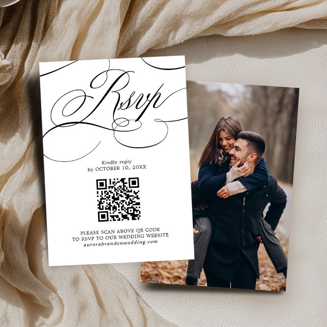 Modern calligraphy timeless Black QR code Photo RSVP Card (Modern calligraphy timeless Black QR code Photo RSVP Card)