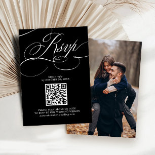 Modern calligraphy timeless Black QR code Photo RSVP Card