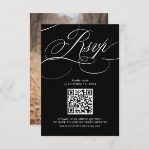 Modern calligraphy timeless Black QR code Photo RSVP Card