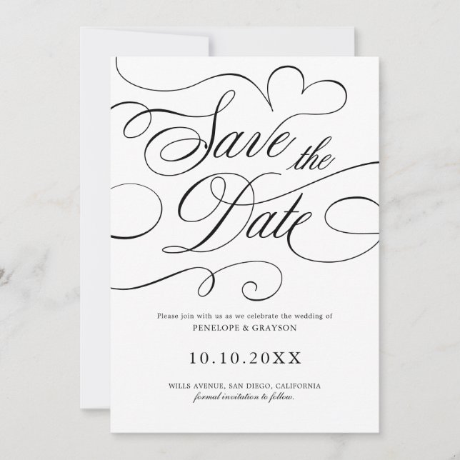 Modern calligraphy timeless Black QR code wedding Save The Date (Front)