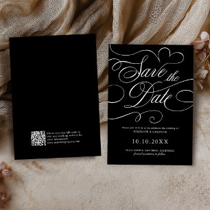 Modern calligraphy timeless Black QR code wedding Save The Date