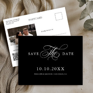 Modern calligraphy timeless black Save the Date Postcard