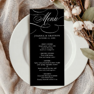 Modern calligraphy timeless black white wedding menu
