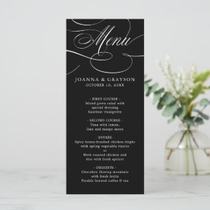 Modern calligraphy timeless black white wedding menu