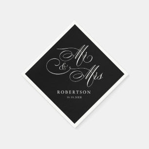 Modern calligraphy timeless black & white wedding napkin