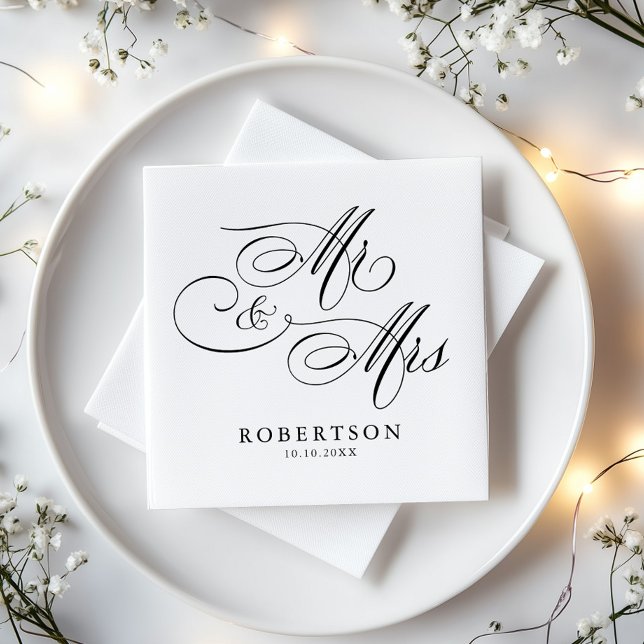 Modern calligraphy timeless black & white wedding napkin (Creator Uploaded)