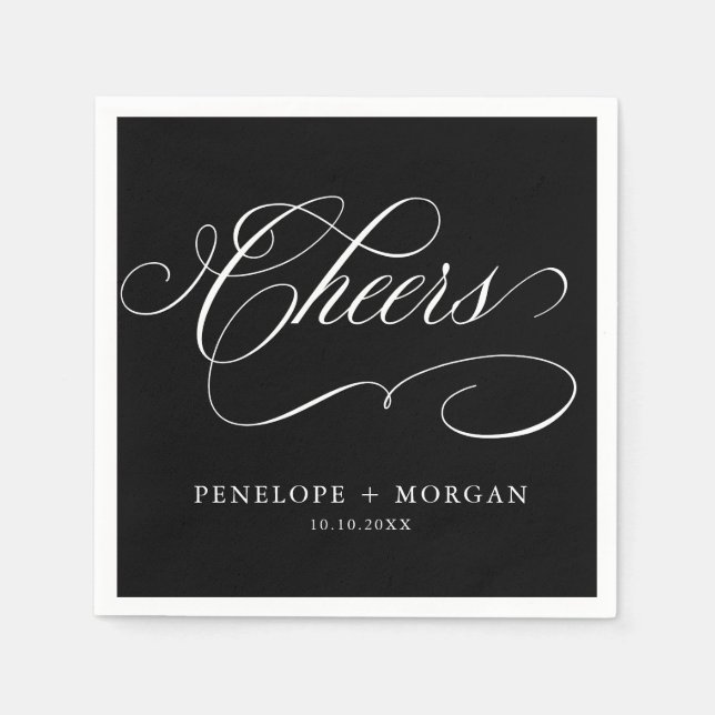 Modern calligraphy timeless black & white wedding napkin (Front)