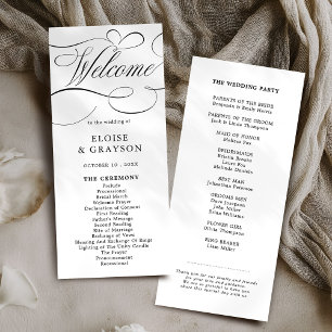 Modern calligraphy timeless black white wedding programme