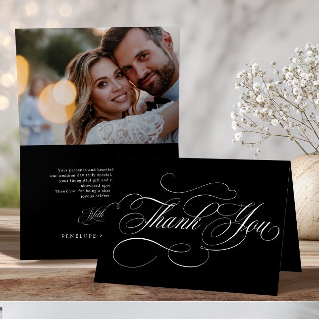 Modern calligraphy timeless black & white wedding thank you card (Modern calligraphy timeless black & white wedding thank you card)
