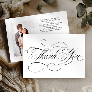 Modern calligraphy timeless Black & white wedding Thank You Card