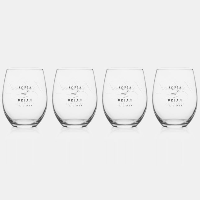 Modern calligraphy timeless brideamaid wedding stemless wine glass (Back)