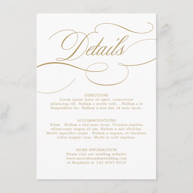 Modern calligraphy timeless gold and white wedding enclosure card (Front)