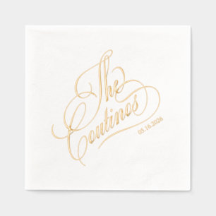 Modern calligraphy timeless gold and white wedding foil napkins