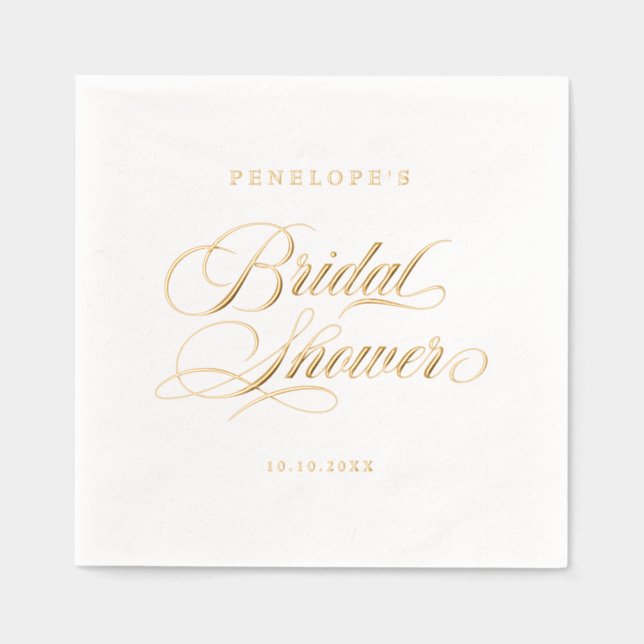 Modern calligraphy timeless gold and white wedding foil napkins (Front)