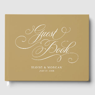 Modern calligraphy timeless gold and white wedding guest book