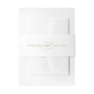 Modern calligraphy timeless gold and white wedding invitation belly band