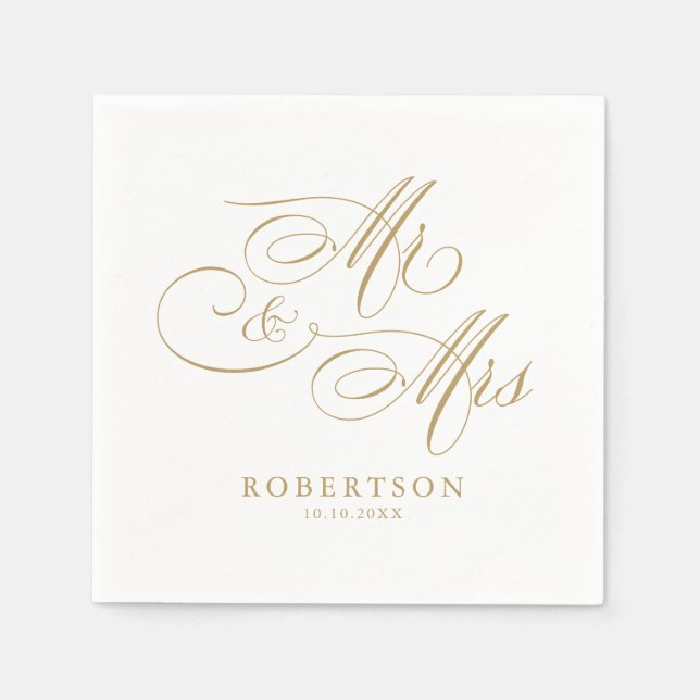 Modern calligraphy timeless gold and white wedding napkin (Front)